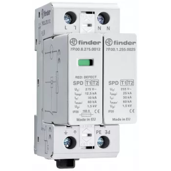 Finder 7P.02.8.275.1012 Tüüp 2 liigpingepiirik, 1-pooluseline, 275 V AC, 60 kA, DIN-liinile