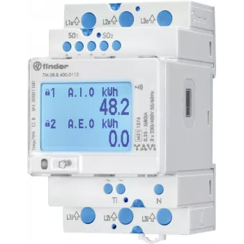 FINDER 7M.38.8.400.0112 kolmefaasiline digitaalne energiamõõtur 80 A, Modbus RTU, MID-sertifitseeritud, DIN-liinile