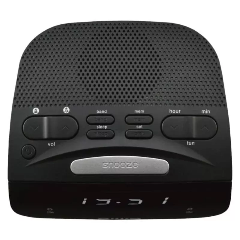 AIWA CR-15 Digitaalne FM kellraadio kahe äratusega, LED-ekraan, unetaimer - must