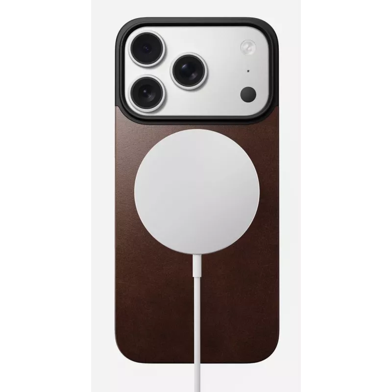 NOMAD Magnetic Leather Back iPhone 17 Pro jaoks, MagSafe-iga ühilduv, Horween nahk, Rustic Brown