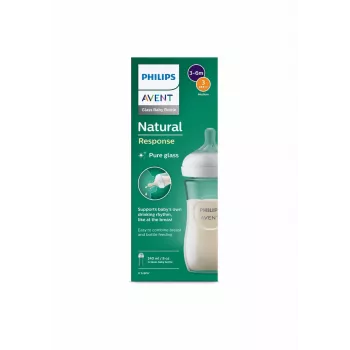 Philips AVENT Natural Response klaasist beebipudel 240 ml, keskmise vooluga otsik, 1m+
