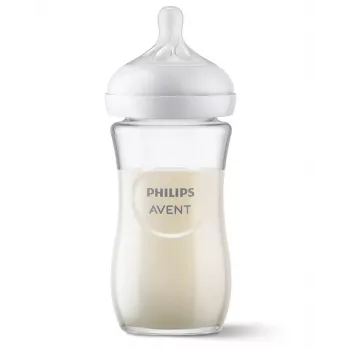 Philips AVENT Natural Response klaasist beebipudel 240 ml, keskmise vooluga otsik, 1m+