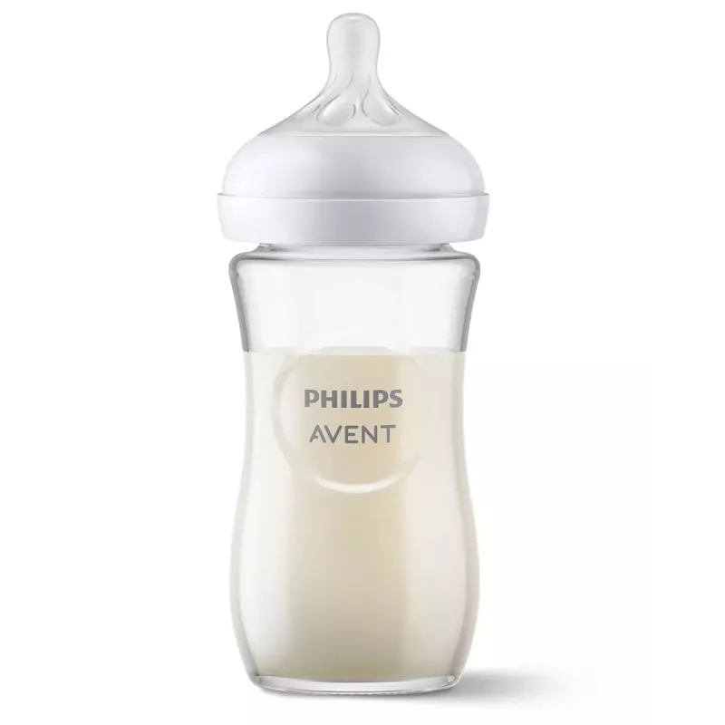 Philips AVENT Natural Response klaasist beebipudel 240 ml, keskmise vooluga otsik, 1m+