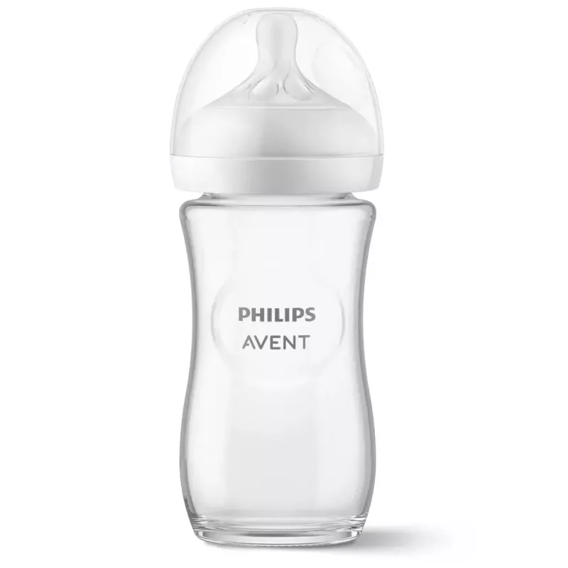 Philips AVENT Natural Response klaasist beebipudel 240 ml, keskmise vooluga otsik, 1m+
