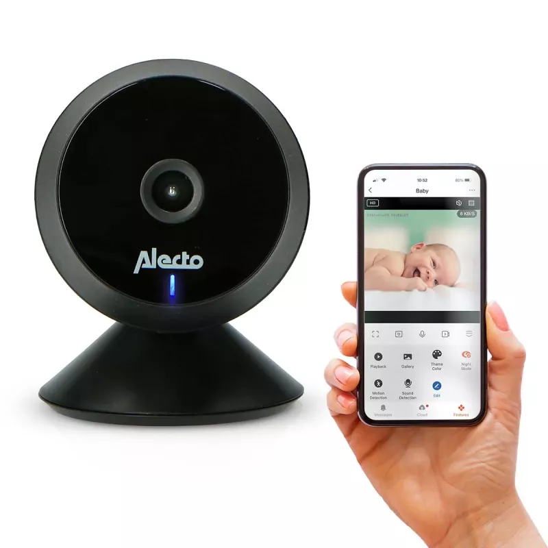 Alecto SMARTBABY5BK digitaalne videobeebimonitor, 2,4 GHz FHSS, 2,4 inch värviline LCD, öönägemine, kahesuunaline kõne, temperatuuriandur, hällilaulud, VOX, must