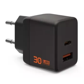 UAG Urban Armor Gear SRGE GaN seinatavalaadija 30W PD USB-C/USB-A must 9B443511V4040