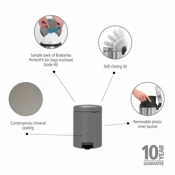 Brabantia NewIcon 5L pedaaliga prügikast, mineraalbetoonhall