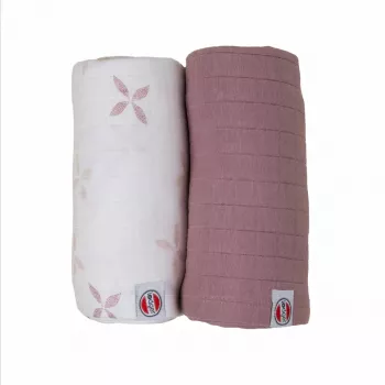 Lodger Swadler Solid Matcha puuvillane mähkimistekk, Powder Rose, 110x110 cm, 2-pakk