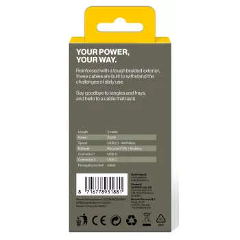 AQIILA USB-C - USB-C laadimis- ja sünkroonimiskaabel 3 m must AQCBPBICB4BD881
