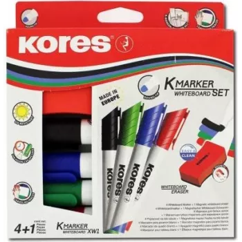Kores tahvlitussi komplekt, 4 markerit + kustutuskumm, ümar ots, 3,0 mm, kiiresti kuivav, erinevad värvid M20863