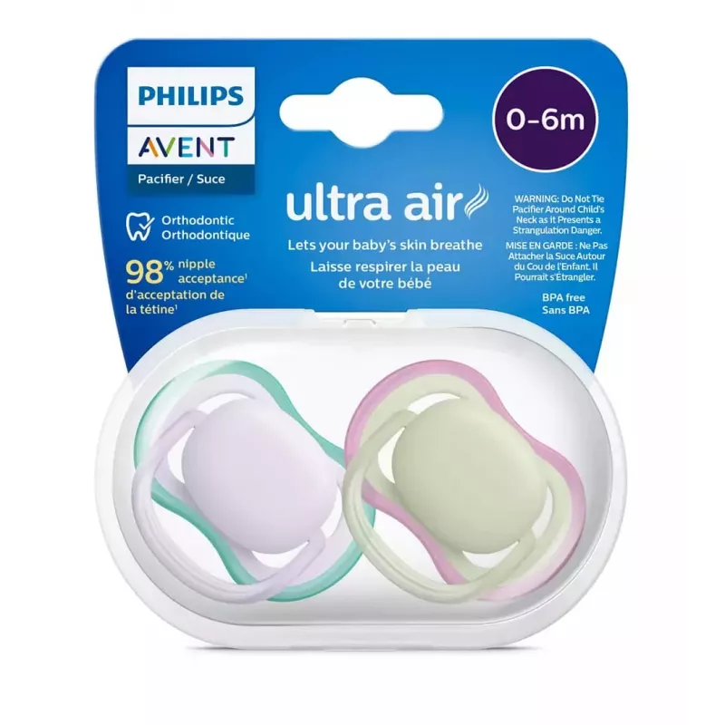 Philips Avent Ultra Air lutt 0-6 kuud, 2-pakk, tüdrukute roosa/lilla, SCF085/24