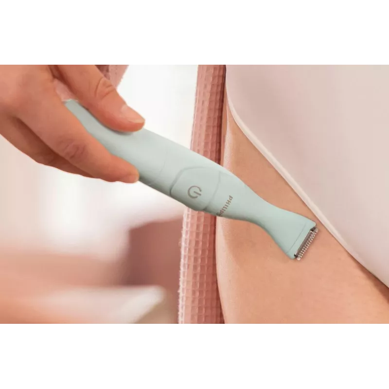PHILIPS Essential Bikini Trimmer BRT398/15, ohutu pügamine tundlikele piirkondadele, märg ja kuiv, 3 pikkuseastet, patareitoitel, valge roosade aktsentidega