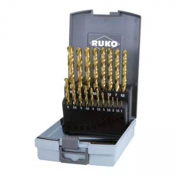 RUKO 19-osaline HSS keerdpuuride komplekt TiN-kattega plastkassetis