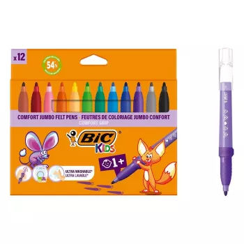 BIC KIDS Comfort Jumbo viltpliiatsid, erinevad värvid, 12-pakk, 1,4 mm ots, pestav 517250