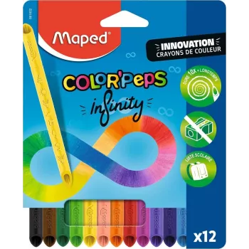 Maped COLOR'PEPS INFINITY kolmnurkne värviliste pliiatsite komplekt, 12 erinevat värvi, kestab 10x kauem, 100% pigmendisüdamik, korduvkasutatav karp 861602