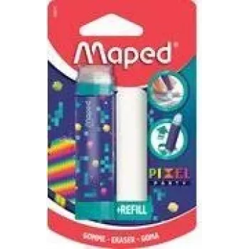 Maped Pixel Party sissetõmmatav kustutuskumm koos varukummiga, huulepulga stiilis, blisterpakend 152015