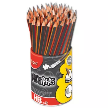 MAPED BLACK'PEPS HB grafiitpliiats kustutuskummiga, kolmnurkne, 72-pakend, hoidik 851759FC