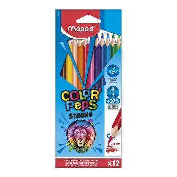 Maped COLOR'PEPS STRONG kolmnurksed värvilised pliiatsid, 12 erinevat värvi, 3,2 mm murdumiskindel südamik, pappkarp 862712