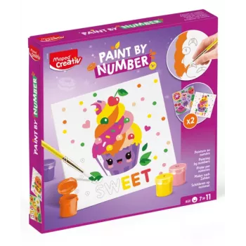Maped Creativ Värvimine numbrite järgi komplekt Kawaii toit magus - 2 eeltrükitud lõuendit, 10 akrüülvärvi, pintsel, vanus 7+ 907088