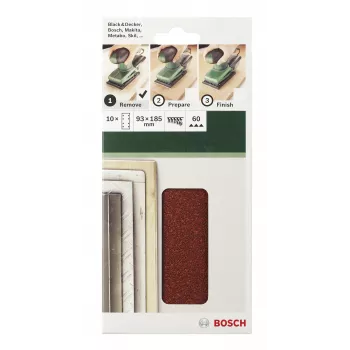 Bosch 2609256A80 takjakinnitusega lihvpaberilehed, 185 x 93 mm, tera 40, 10-pakk