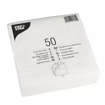PAPSTAR lõunasöögi salvrätikud, 330 x 330 mm, 2-kihilised, valge pehme paber, 1/4 voltimine, 250 tk 17080