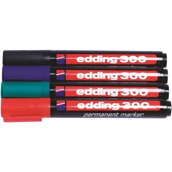 Edding 300-E4 Marker Set, 4 tk, must/sinine/roheline/punane 4-300-4