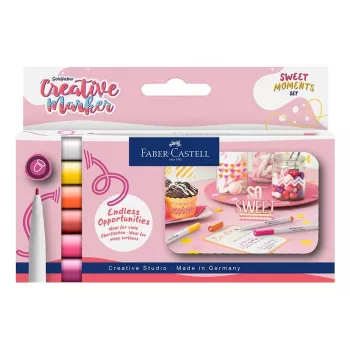 Faber-Castell Goldfaber Creative Marker komplekt, 6 värvi, Sweet Moments, vesialusel tint, lõhnatu, määrdumiskindel, kaheotsaline pintsel ja ümarotsik, korduvkasutatav karp 160602
