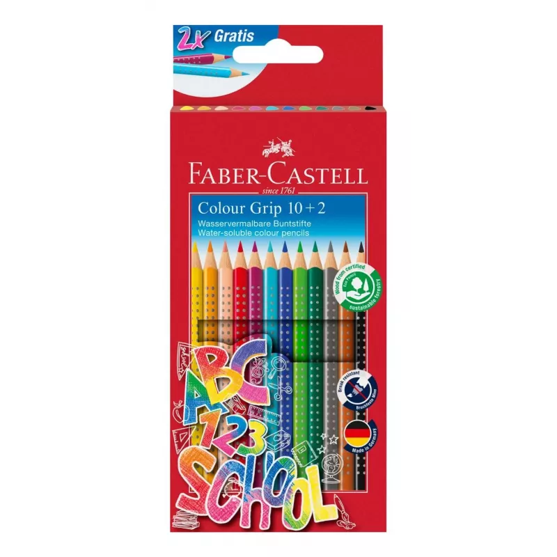 Faber-Castell Colour GRIP kolmnurksed värvilised pliiatsid, erinevad värvid, 10 tk, pehme haardepiirkond, murdumiskindel 3,3 mm südamik, vesialuseline lakk, reklaamkarp 201585