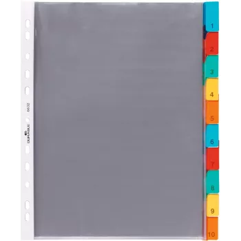 DURABLE A4 taskuvahelehed, 10-osalised, erinevat värvi keelekesed, polüpropüleen 663219