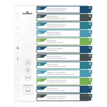 DURABLE 679627 A4+ polüpropüleenist tühjad vahelehed, mitmevärvilised, püstine, 0,27 mm, 11-avaline universaalne augustamine