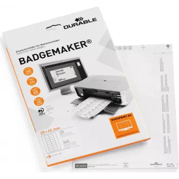 DURABLE BADGEMAKER sisetiketid 30 x 65 mm, valge, 100 sisetükki (20 lehte, 5 tk lehel) 142302