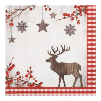 PAPSTAR jõulumustriga salvrätikud X-mas Deer 400 x 400 mm, trükitud, 1/4 volti, 3-kihiline - 1 tk (37222)