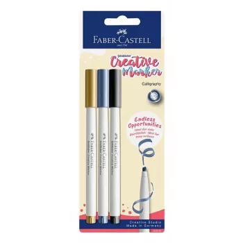 Faber-Castell Goldfaber Creative Marker Set, 3 Pieces, Water-Based, Brush Tip, Assorted Colours (Black, Grey, White), Blister Pack 160905
