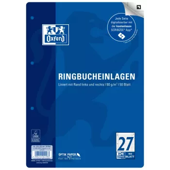 Oxford A4 jooneline täitepaber, Lineatur 27, 50 lehte, 4 auguga, 80 g/m², 400131582