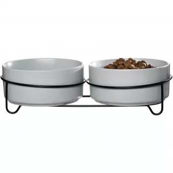 Ritzenhoff & Breker TARO kahekordne lemmiklooma kausikomplekt, 880 ml, hall kivikeraamika musta metallaluse jaoks 450521