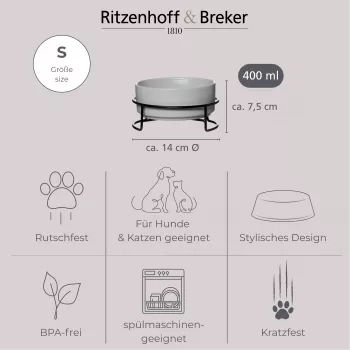 Ritzenhoff & Breker TARO lemmiklooma kausikomplekt, 400 ml, hall keraamiline kivikeraamika kauss kassidele ja väikestele koertele, vesi ja toit, 1 tk (450514)