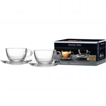 Ritzenhoff & Breker BARISTA cappuccino komplekt, 4-osaline, läbipaistev klaas, 220 ml tassid, nõudepesumasinas pestav 822021
