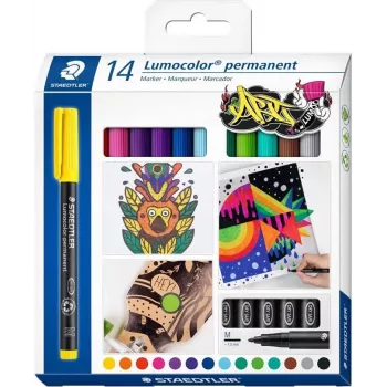 Staedtler Lumocolor Permanent Marker Set 317 C14 - 14 erinevat värvi, peenike ots 0,6 mm