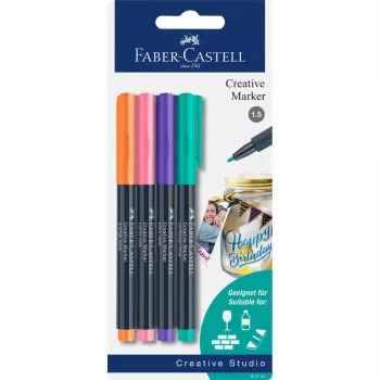 Faber-Castell Creative Marker 4-osaline komplekt, vesialuseline tint, lõhnatu, määrdumiskindel, erinevad värvid 160704