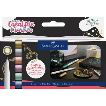 Faber-Castell Creative Marker Goldfaber Metallic Moments, 6-osaline komplekt, vesialuseline tint, lõhnatu, määrdumiskindel, erinevad metallikvärvid 161107