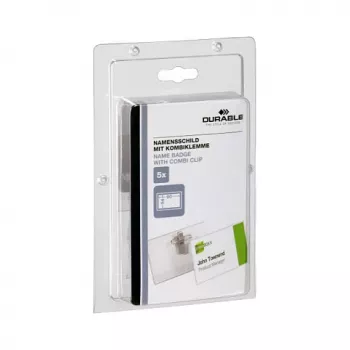 DURABLE nimesildi hoidja 90x54 mm kombinatsioonklambriga, läbipaistev, 5 tk (861019)