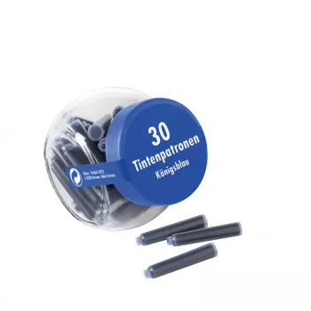 Pelikan 4001 Standard International Short Fountain Pen Ink Cartridges, Kuninglik sinine, kustutatav ja pestav, 30 kassetti klaaspurgis 300003745