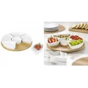 Esmeyer SUSAN 7-osaline pöörlev serveerimiskomplekt, bambusvaagen 6 portselankausiga, 345 mm 302-060