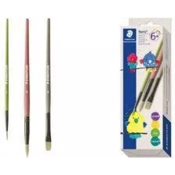 STAEDTLER Noris sünteetiliste pintslite komplekt, 3 tk, erinevad värvid, taaskasutatud plastist käepidemed, metallist hülsid (989R-S BK3)