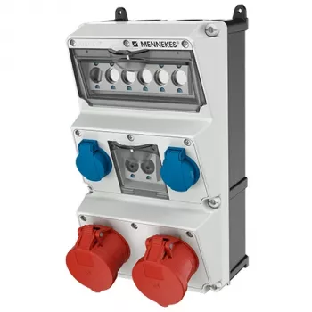 MENNEKES AMAXX seinale kinnitatav pistikupesade kombinatsioon 930014, 32A 400V, 2x CEE + 2x Schuko, IP44