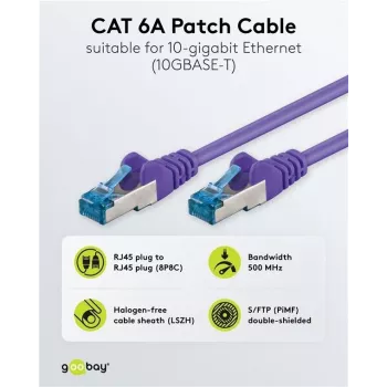 Wentronic Goobay CAT 6a S/FTP patchkaabel, RJ45, lilla, 3 m, LSZH, vask 93789