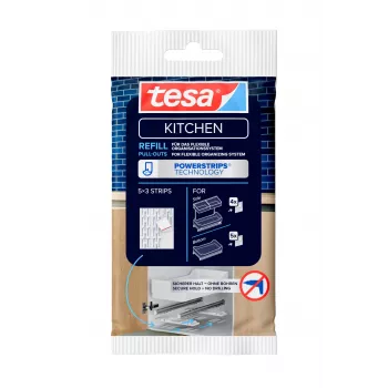 tesa KITCHEN Powerstrips täitekomplekt köögikappide väljatõmmatavatele – 15 kleepriba, valge (70064-00000-00)