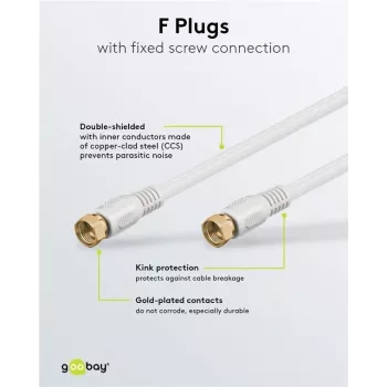 Wentronic Goobay SAT-ühenduskaabel, 100% varjestatud, kullatud, valge, 7,5 m - F-pistik F-pistikule (67294)