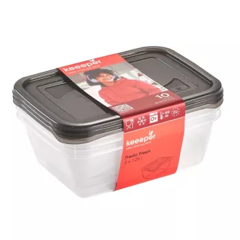 keeeper fredo fresh toidukarpide komplekt, 3x 1,25 L, ristkülikukujuline, läbipaistev põhi ja hall kaas 3067582700000