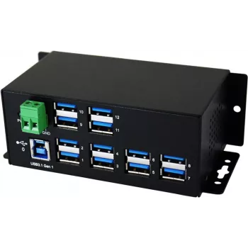EXSYS EX-1112HMS 12-pordiline USB 3.2 Gen 1 tööstuslik DIN-liinile kinnitatav jaotur